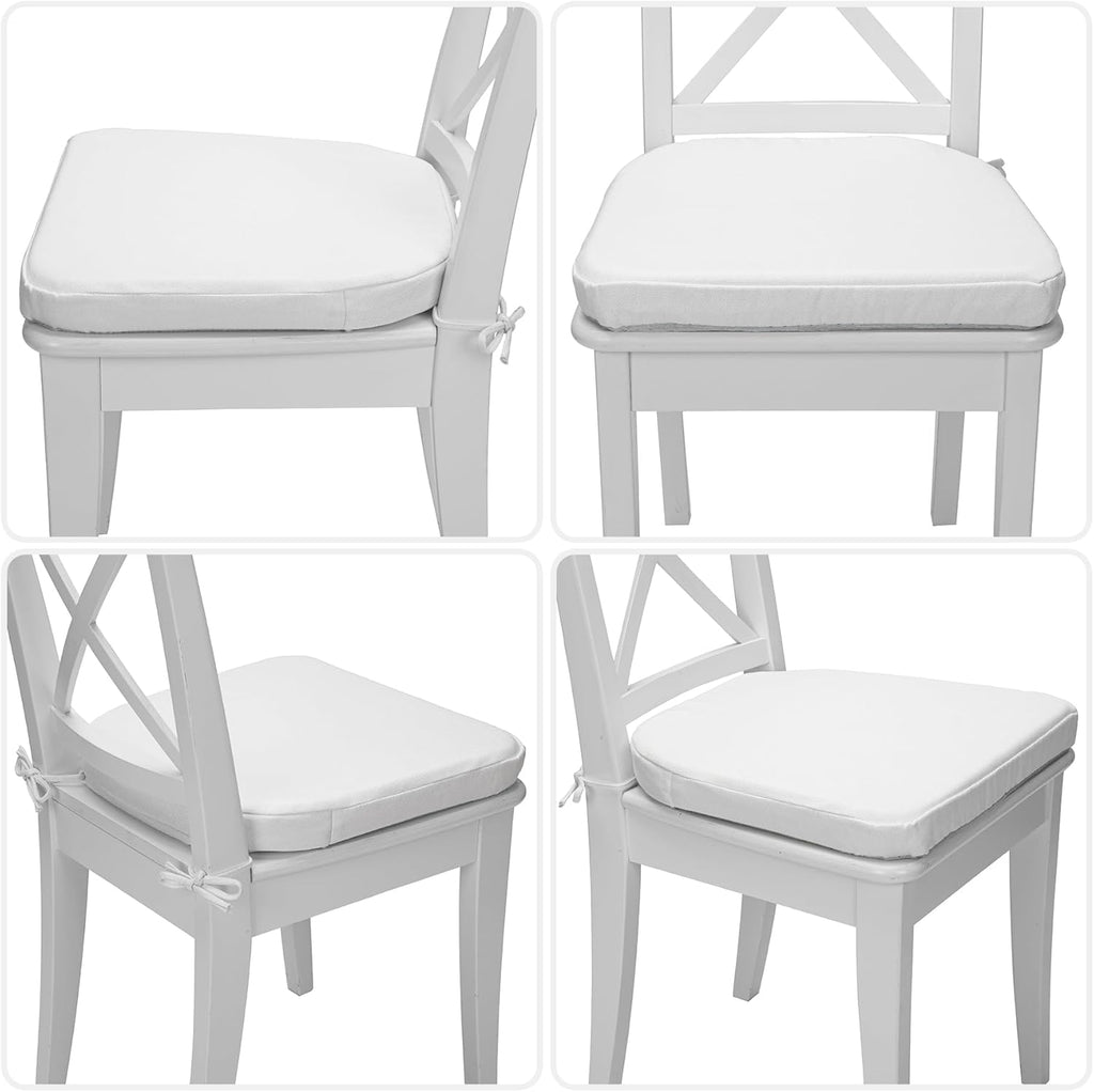 SQUARE MOON Chair Cushions for Dining Chairs, High Resilience Foam Dining Room Chair Pads, Kitchen Seat Cushions with Ties, Machine Washable, 17" x 16" x 2", 6/Pack, White