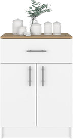 Modern Kitchen Pantry, Storage Cabinet with 1 Drawer, Particle Board, White + Light Oak, for Dining Room, Easy to Clean