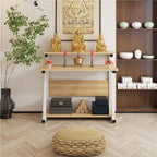 Altar Table with Dual-Tier Design, Compact Home Prayer Table with Storage Shelf for Buddha Statues, Incense, Offering(Brown,Large)