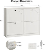 ONBRILL Shoe Cabinet with 4 Flip Drawers, Freestanding Ultra Slim Hidden Shoe Organizer with Classic Arched Pattern, 16-24 Pairs Shoe Storage Cabinet for Entryway Hallway Living Room (White)