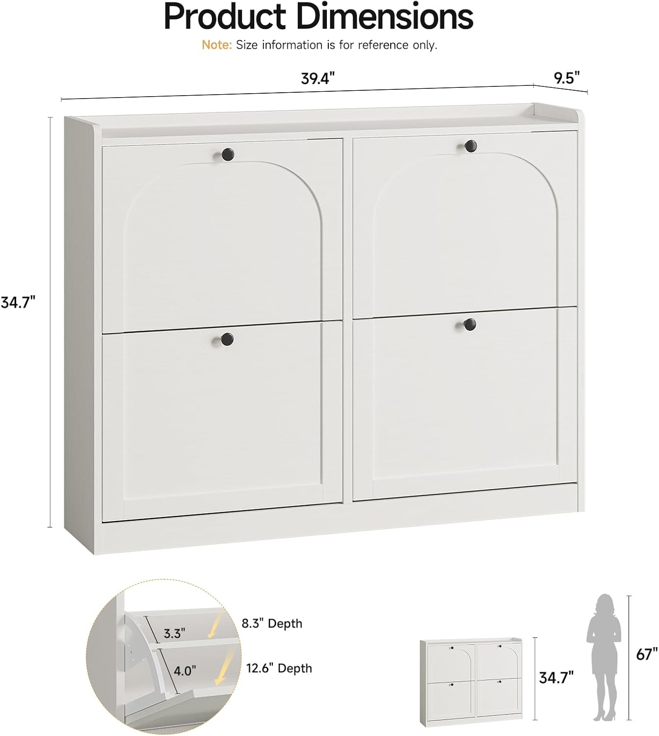ONBRILL Shoe Cabinet with 4 Flip Drawers, Freestanding Ultra Slim Hidden Shoe Organizer with Classic Arched Pattern, 16-24 Pairs Shoe Storage Cabinet for Entryway Hallway Living Room (White)
