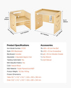 VEVOR Montessori Weaning Table and Chair Set, 3 in 1 Wooden Toddler Table and Chairs with Chalkboard, Adjustable Height Montessori Table for Ages 1-5, Ideal for Drawing, Reading, Eating - Natural