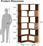 Corner Bookshelf, 6 Tier Corner Bookcase Tall, 78.7" L-Shaped Corner Book Shelf, Walnut Corner Shelves for Home Office, Living Room, Bedroom