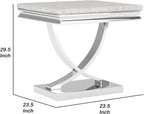 Benzara Wety Side End Table, 24 Inch Faux Marble Top, Curved Chrome Pedestal