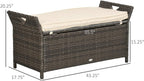 27 Gallon Patio Wicker Storage Bench with Cushion, 2-in-1 Garden Storage Box Deck Box with Handles