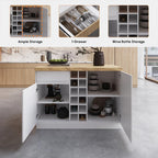 homary Kitchen Island with Storage & LED, 50" White Wood Islands with Wine Rack, Drawers & Shelves, Modern Kitchen Table for Dining Room, Prep & Gatherings, Without Chair