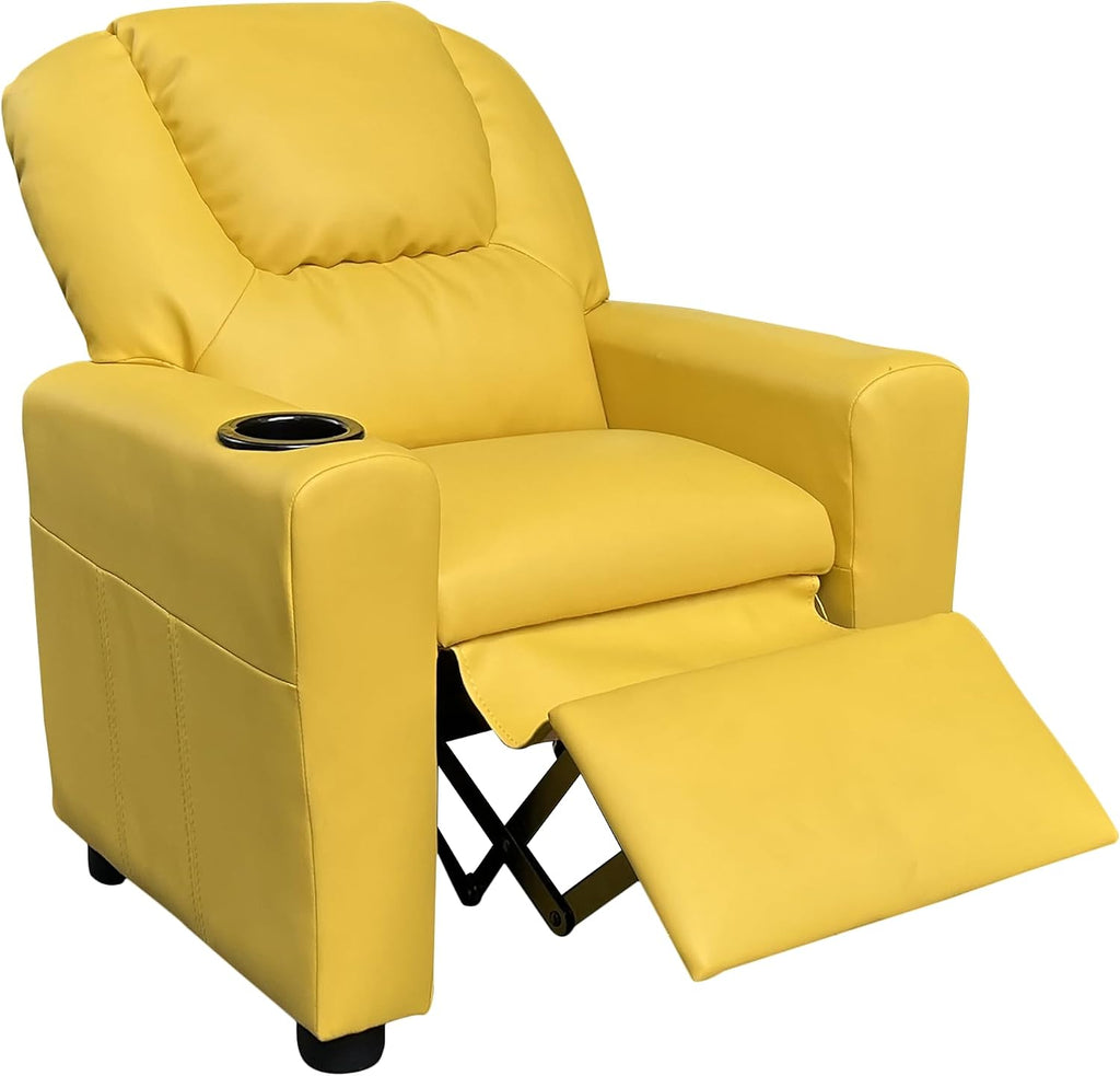 23" Yellow PU Leather Recliner Chair with Cupholder
