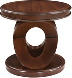 Round End Table 22 Inch with Solid Wood Veneer, Vintage Small Side Tables with Round Base, X-Design Accent Table Decor for Living Room/Small Space/Bedroom, Walnut