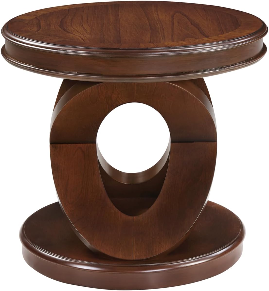 Round End Table 22 Inch with Solid Wood Veneer, Vintage Small Side Tables with Round Base, X-Design Accent Table Decor for Living Room/Small Space/Bedroom, Walnut