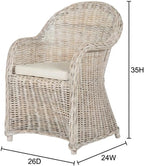 White Wicker Club Chair with Rattan Frame, Cotton Fabric, Comfortable Armrest, Stylish Design for Outdoor Lounge, Deck Or Patio