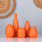 Orange Ceramic Small Vase Set of 5 - Modern Orange Decor Small Bud Vases for Floral Arrangements, Centerpieces for Weddings, Dinner Parties, Table Settings, Foyer, Bathroom Decorations