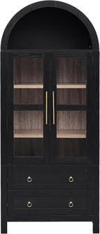 LUMISOL Tall Kitchen Pantry Cabinet with 2 Large Drawers, 71" Arched Storage Cabinet with Adjustable Shelves & Glass Door, Farmhouse Kitchen Hutch with Top Shelf for Living Room Dining Room, Black