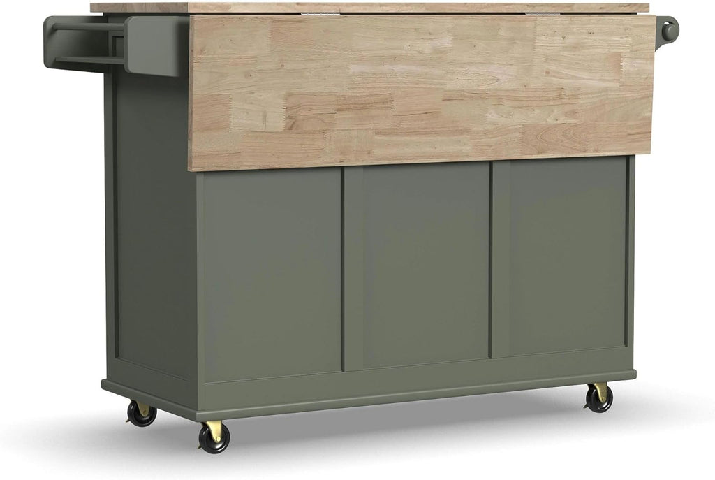 Homestyles Mobile Kitchen Island Cart with Wood Top and Dropleaf Breakfast Bar, 18" D x 53.5" W x 36" H, Green