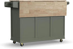 Homestyles Mobile Kitchen Island Cart with Wood Top and Dropleaf Breakfast Bar, 18" D x 53.5" W x 36" H, Green