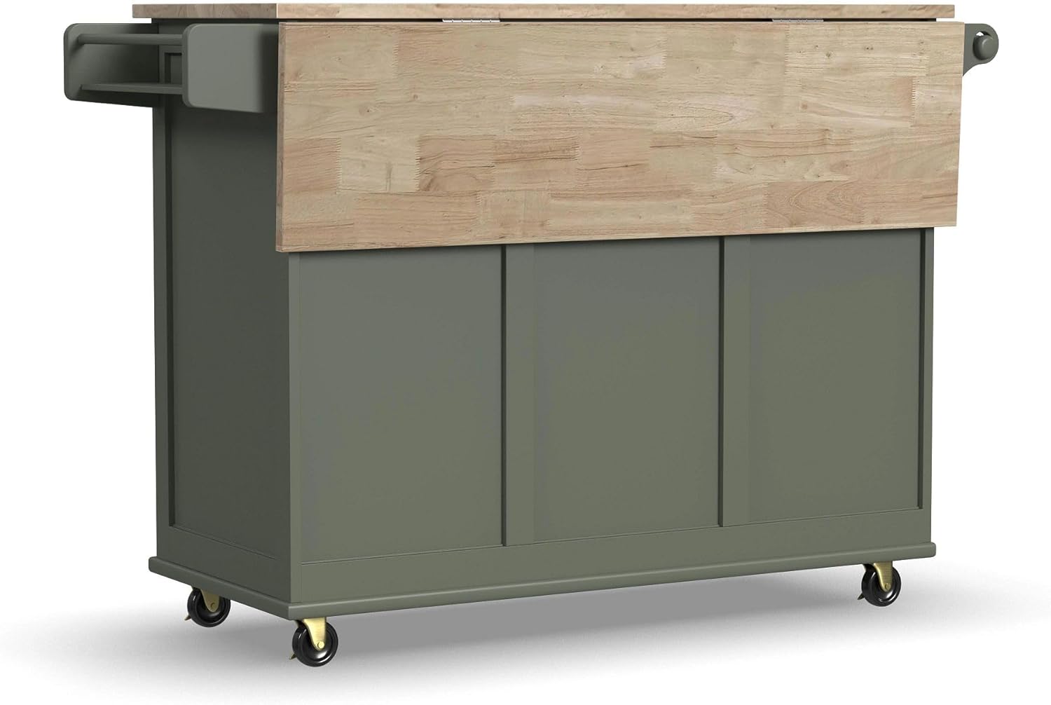 Homestyles Mobile Kitchen Island Cart with Wood Top and Dropleaf Breakfast Bar, 18" D x 53.5" W x 36" H, Green