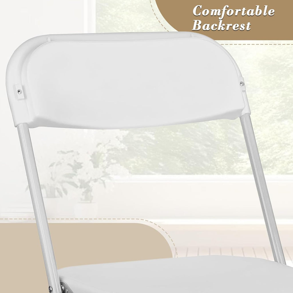 Athena Collection White Plastic Folding Chairs for Adults, 4 Pack, Portable Stackable Chair Indoor Outdoor Foldable Comfortable Sillas para Fiestas for Outside Commercial Event Party Supports 250 Lbs