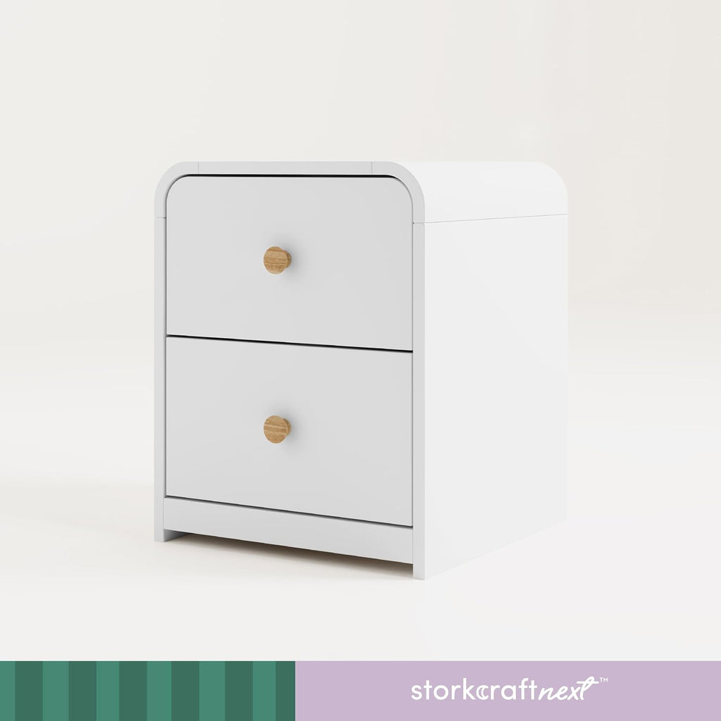 Storkcraft Next Santos 2-Drawer Nightstand, White with Natural | GREENGUARD Gold Certified, Pre-Installed Drawer Tracks for Easier Assembly, Nightstand Organizer for Kids Bedroom