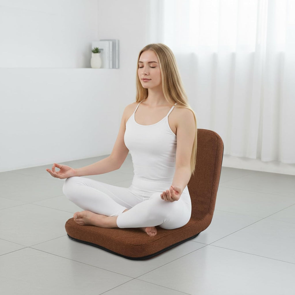 Adjustable Floor Chair with Back Support – Foldable Meditation Chair with 5-Position Recline & Thick Cushion, Portable Floor Lounger for Gaming Yoga Reading, Gray Posture Support and Comfort (Coffee)
