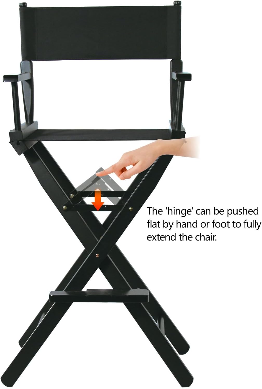 Tall Directors Chair Foldable 46'', Makeup Chair Black for Makeup Artist, 250lbs Capacity Solid Hardwood,Black