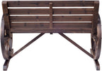 Hassyee Outdoor Patio Wooden Bench with Wagon Wheel and Slatted Design for Poolside, Park, Special Garden Bench with Rustic Style and Durable Wood Construction for Deck, Lawn