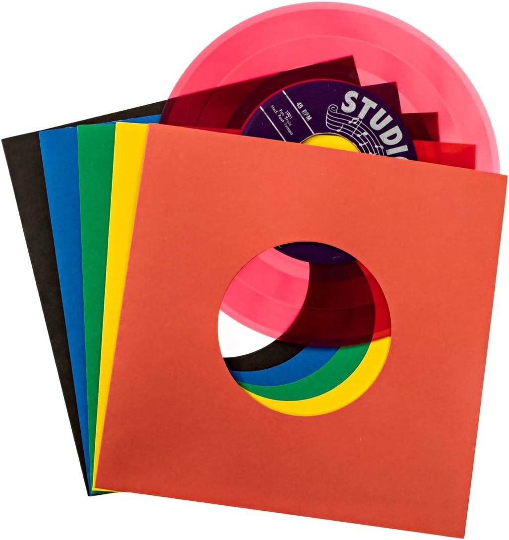 Vinyl Record Sleeves 45rpm - 7 inch Premium Acid Free Protection Multicolor Paper Covers for 7” Singles Records - 50 Pack