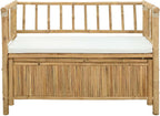 Bamboo Garden Storage Bench 110 x 47 x 80 cm, Outdoor Storage Bench with Hidden Compartment, Post Leg Design for Patio, Natural Finish