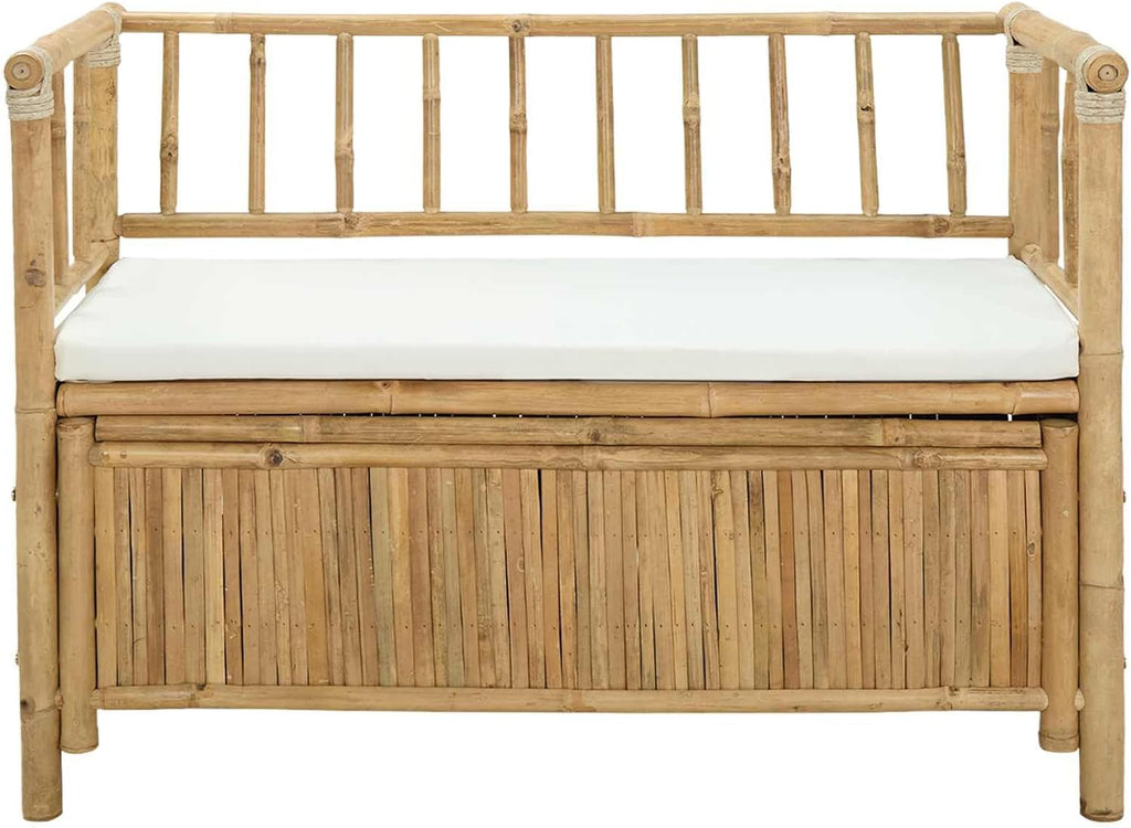 Natural Bamboo Garden Storage Bench with Hidden Compartment, 110 x 47 x 80 cm, Post Leg Design for Indoor and Outdoor Use, Easy Assembly Required