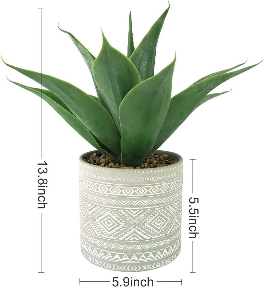 Artificial Potted Plants, 13.8" Artificial Succulent Fake Aloe, Large Faux Aloe Plant in Pot for Home Office Room Bedroom Kitchen Garden Decor (Grey)