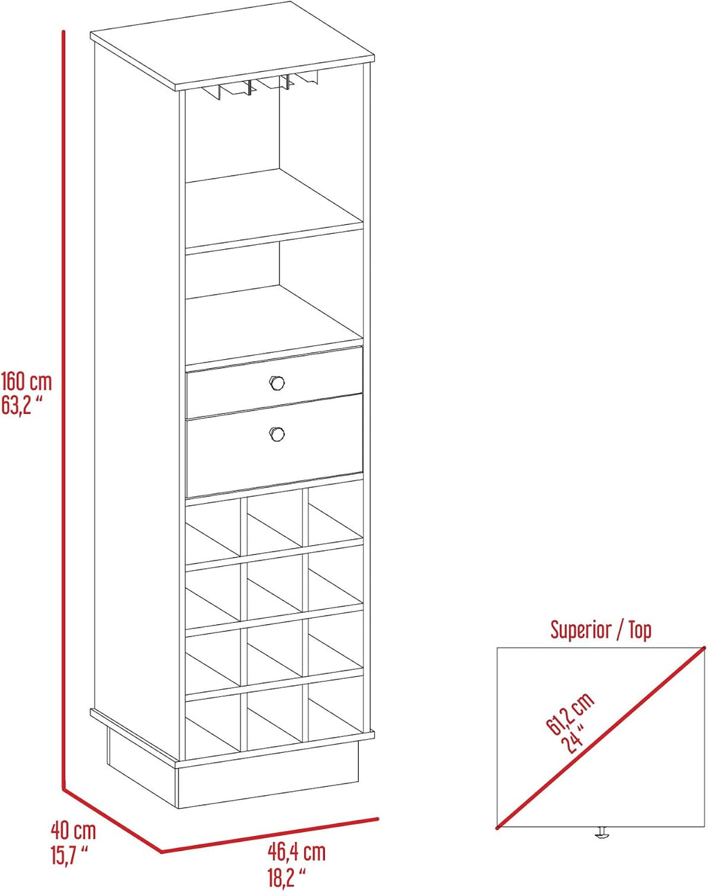 Classic Storage Cabinet with Two Drawers, Twelve Built-in Wine Rack Pantry Sideboard,for Kitchen Home