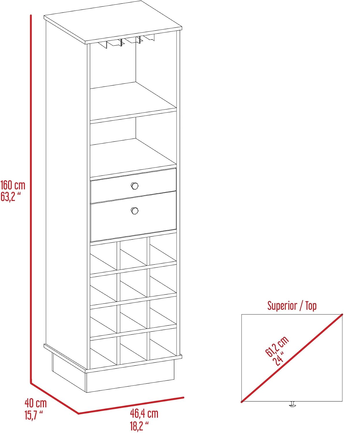 Classic Storage Cabinet with Two Drawers, Twelve Built-in Wine Rack Pantry Sideboard,for Kitchen Home