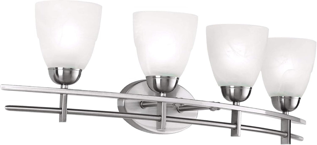 Possini Euro Design Art Deco Modern Wall Mount Light Brushed Nickel Silver Metal Hardwired 33" Wide 4-Light Fixture Trio Marbleized Glass Shades for Bathroom Vanity Mirror House Home Room Decor
