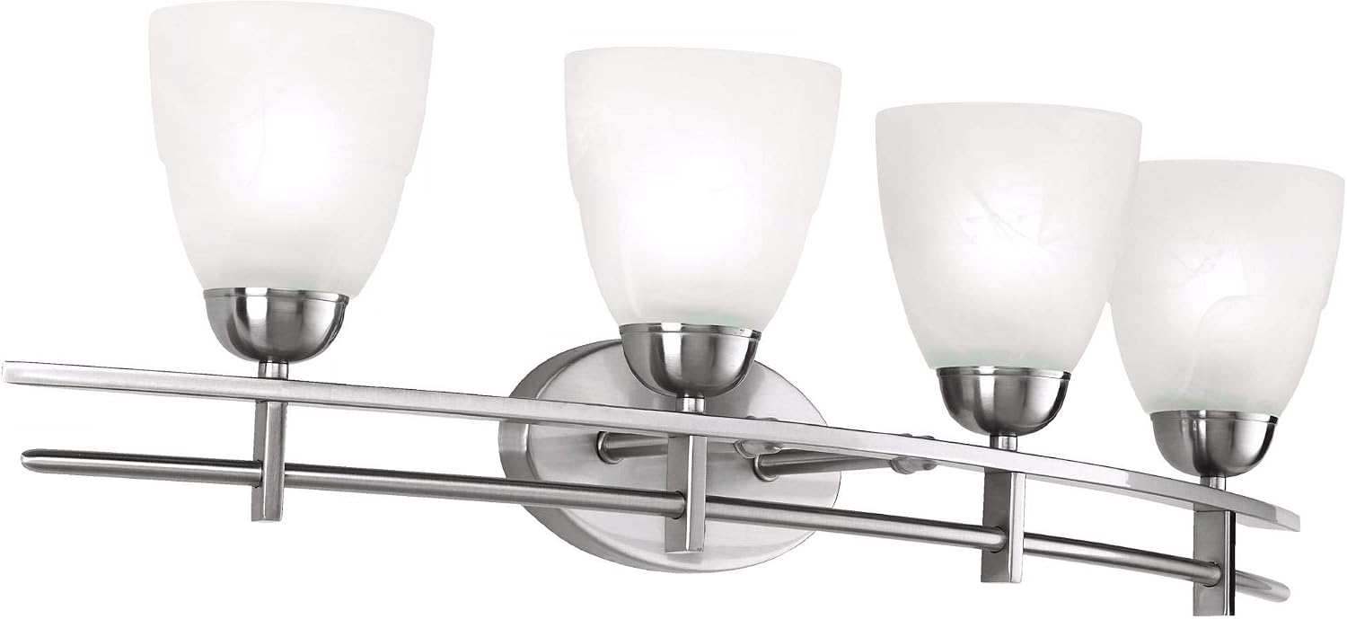 Possini Euro Design Art Deco Modern Wall Mount Light Brushed Nickel Silver Metal Hardwired 33" Wide 4-Light Fixture Trio Marbleized Glass Shades for Bathroom Vanity Mirror House Home Room Decor