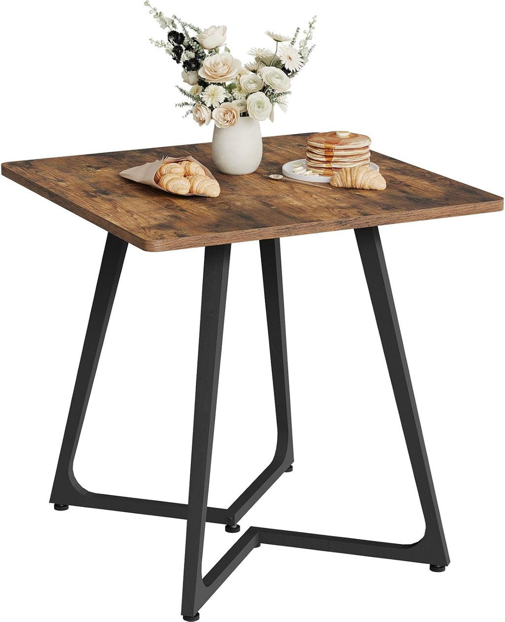 SANYOUNG Small Dining Table, 29.5" Square Dining Table for 2 People, Farmhouse Kitchen Table with Wood Legs for Small Space, Living Room, Apartment, Rustic Brown and Black
