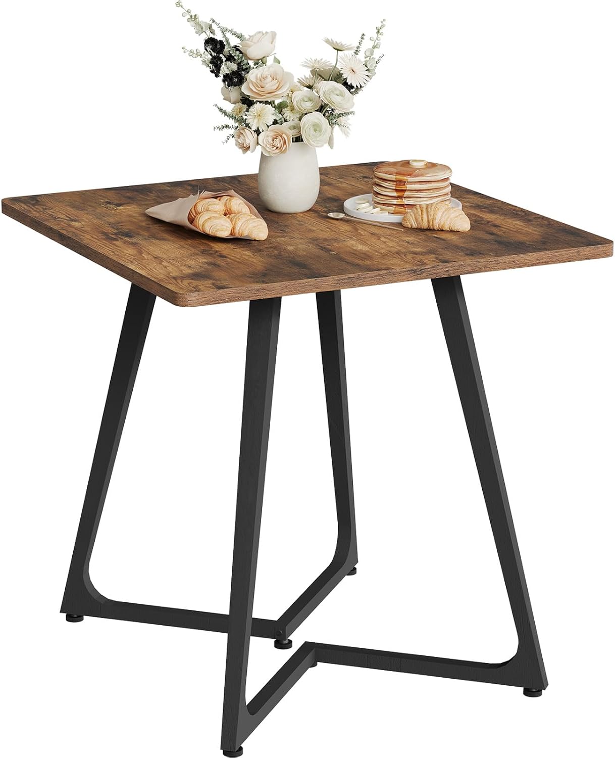 SANYOUNG Small Dining Table, 29.5" Square Dining Table for 2 People, Farmhouse Kitchen Table with Wood Legs for Small Space, Living Room, Apartment, Rustic Brown and Black