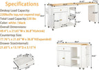 78"-49" Extendable Rolling Kitchen Island with Extended Dining Table, Mobile Kitchen Storage Islands with Storage Drawers, 2-Tier Storage Shelf, White