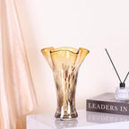9.0"H Amber Glass Vases for Flowers, Unique Hand Blown Glass Vase Amber Gold Home Decor, Wide Mouth Colorful Flower Vase Centerpieces, For Living Room Table Bookshelf, Bathroom Office Shelf Decorative