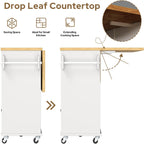 knoworld Rolling Kitchen Island with Storage Cabinet, 41.3'' Width Kitchen Cart with Desktop Drop Leaf Countertop, Portable Mobile Island with Towel Rack, Spice Rack Shelf, White