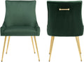 adochr Velvet Dining Chairs Set of 2, Modern Upholstered Kitchen Chair with Pull Handle & Pleated Back, Mid Century Accent Chair with Gold Metal Legs for Vanity,Dining,Kitchen,Living Room, Green