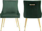 adochr Velvet Dining Chairs Set of 2, Modern Upholstered Kitchen Chair with Pull Handle & Pleated Back, Mid Century Accent Chair with Gold Metal Legs for Vanity,Dining,Kitchen,Living Room, Green