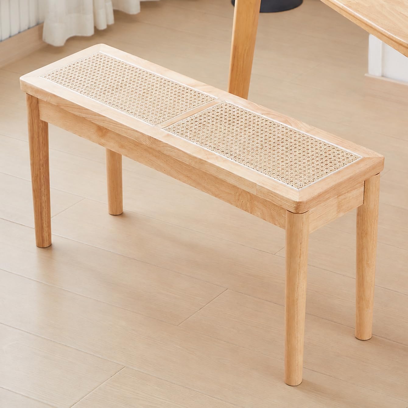 40" Wooden Dining Bench with Hand Woven Rattan Seat,Solid Wood Bench for Entryway,Living Room,Kitchen and Bedroom（Nature Wood，18" H