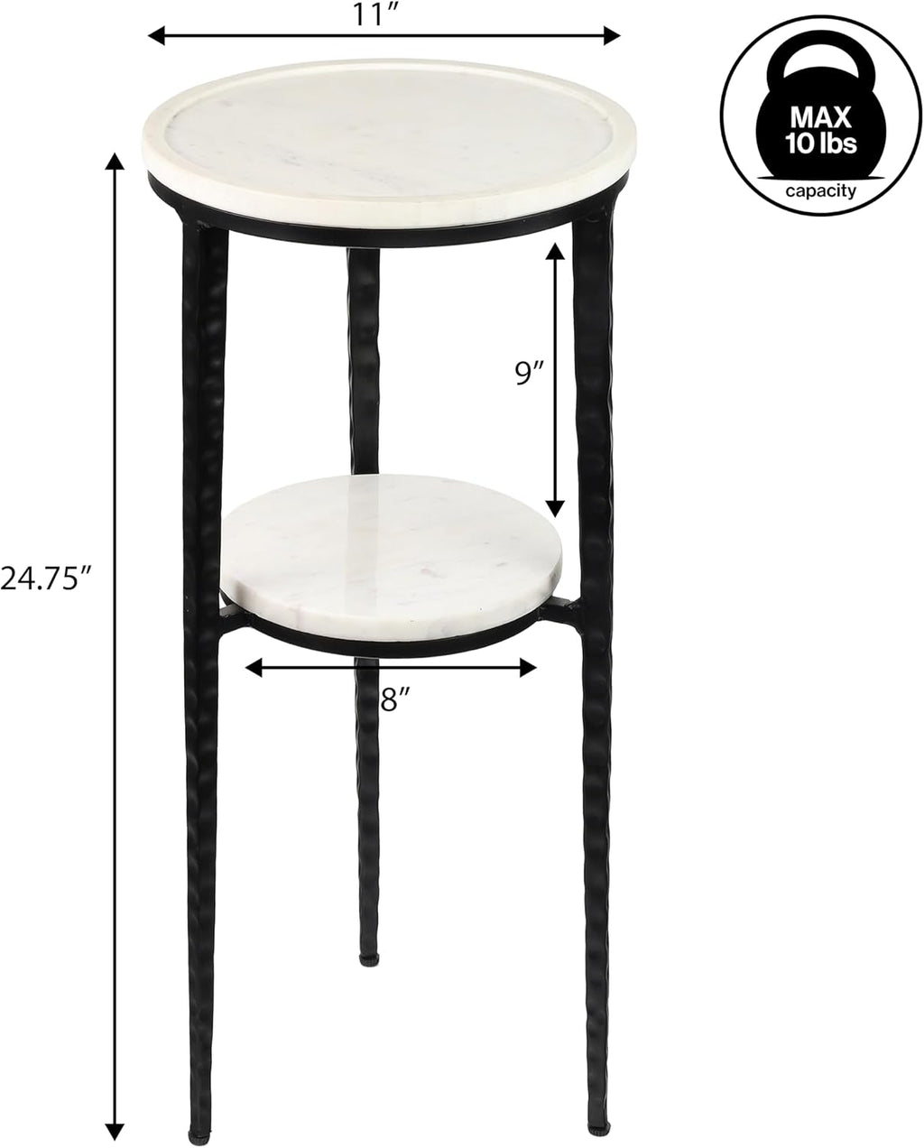 JONATHAN Y Seraphina Round White Marble and Metal Drink Table, 2-Tier Small Side End Table for Living Room and Small Spaces, Modern Martini Pedestal Accent with Textured Legs END3004A
