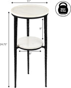 JONATHAN Y Seraphina Round White Marble and Metal Drink Table, 2-Tier Small Side End Table for Living Room and Small Spaces, Modern Martini Pedestal Accent with Textured Legs END3004A