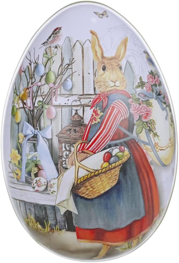Vintage Easter Egg Tin Box (Style C), Metal Rabbit Easter Egg Containers for Candy & Treats, Reusable Decorative Gift Tin