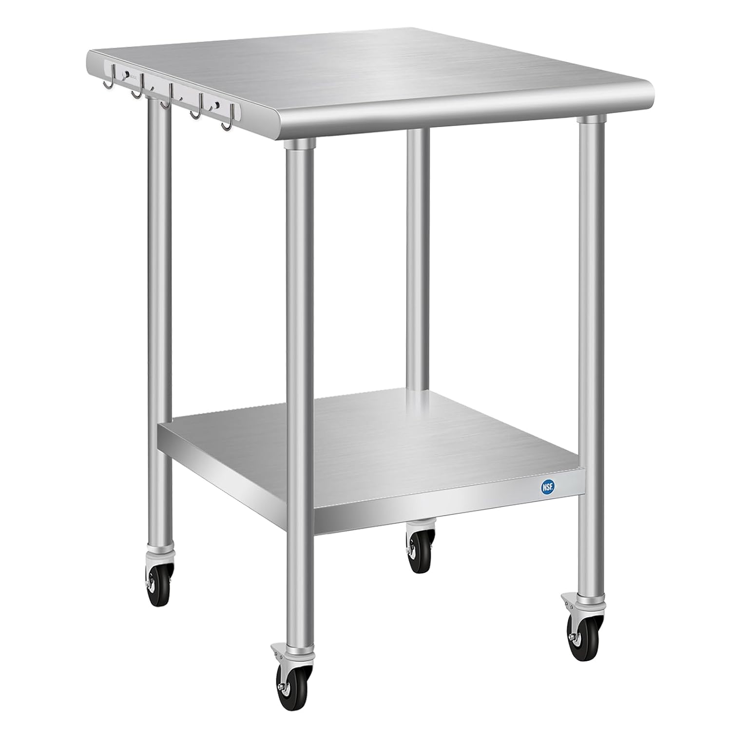 Stainless Steel Table with Wheels, 24 x 24 Inch Stainless Table for Prep & Work, Commercial NSF Steel Metal Table for Restaurant Kitchen Hotel Garage