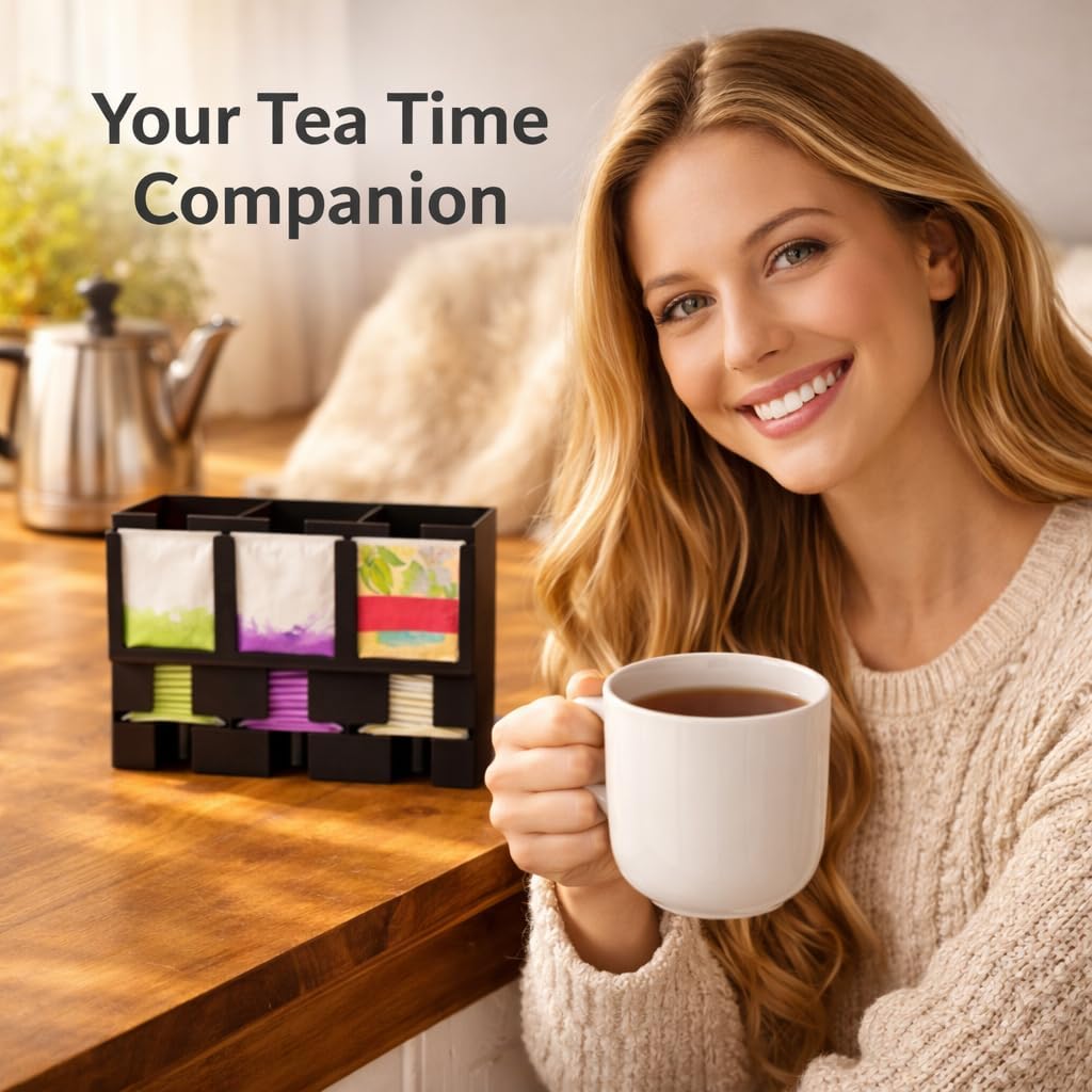 Tea Bag Organizer – 3 Compartment Tea Bag Holder & Dispenser, Holds 90+ Tea Bags, Tea Storage Organizer for Countertop, Cabinet, Coffee Bar or Kitchen - Made In The USA