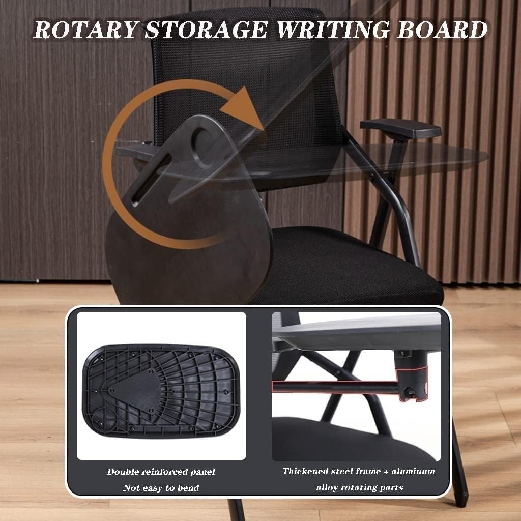 Black Folding Office Chair with Writing Pad Comfortable Armchair for Conference Room Staff Training