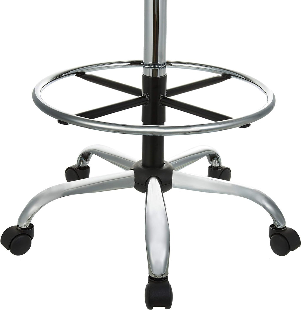 Amazon Basics Multi-Purpose Adjustable Drafting Spa Bar Stool with Sturdy Foot Rest, Back Support Cushion, 360° Swivel and Wheels, Black