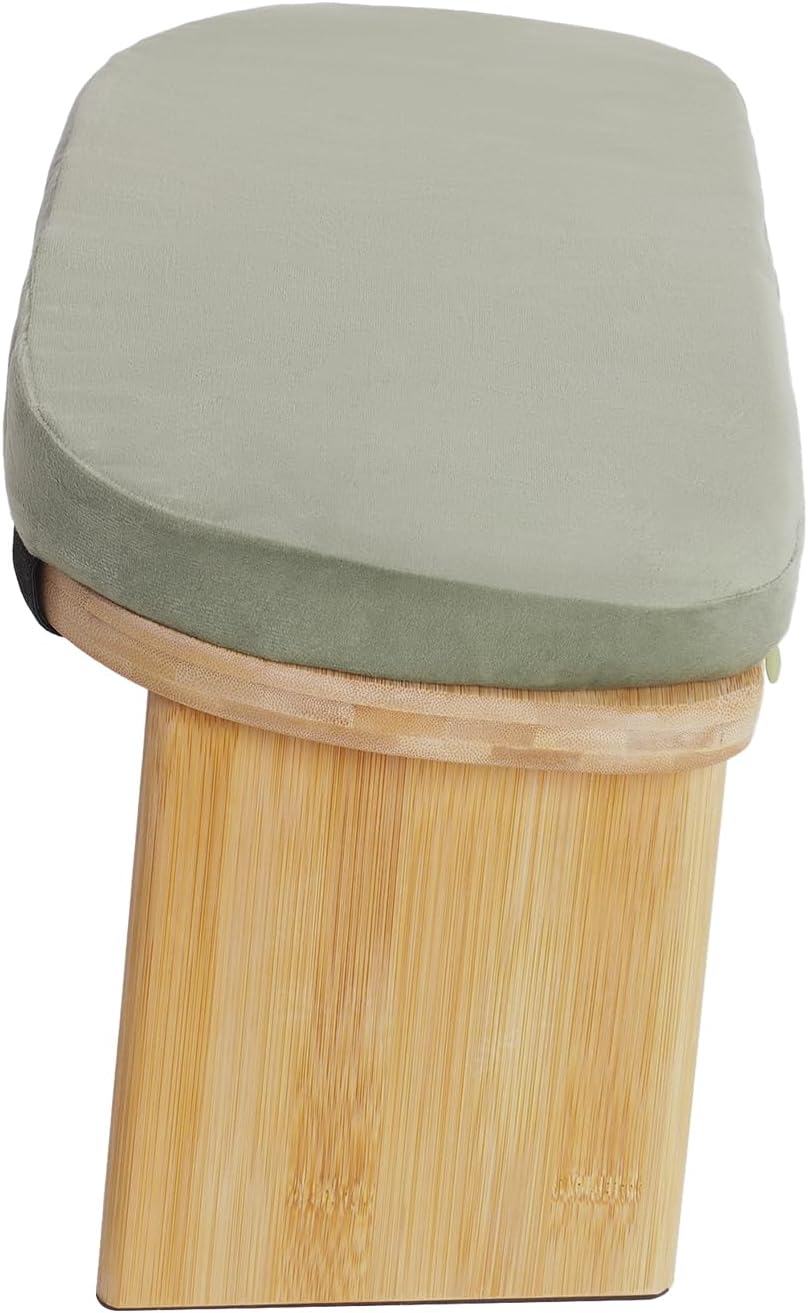 Bamboo Meditation Bench with Cushion, Folding Kneeling Meditation Bench, Portable Kneeling Chair for Kneeling or Sitting, 396.83lbs Load Max (Green)