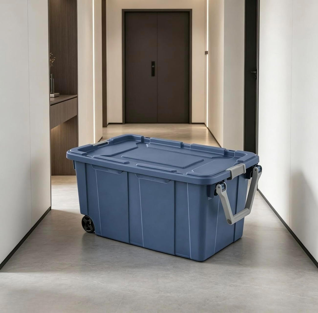 40 gallons sturdy plastic storage box, with snap-lock lid and handle, blue, 2-pack