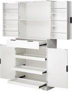 72" Fluted Kitchen Pantry Cabinet with 3 Pull Out Cabinet Organizers, 6 Door Shelves & 1 Drawer, Large Farmhouse Freestanding Cupboard for Kitchen, Dining Room, Living Room (White)